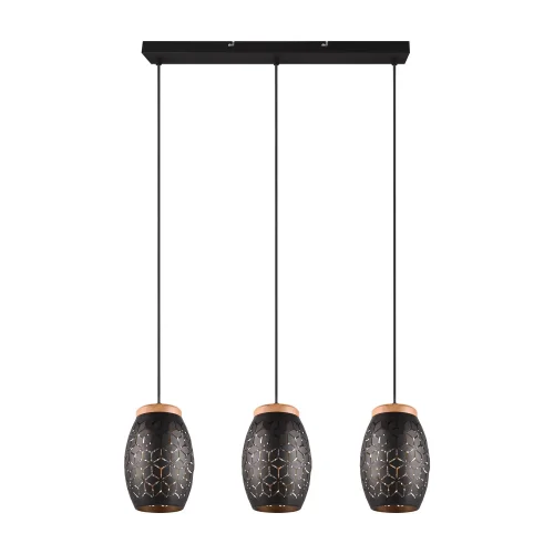 CANDEEIRO PENDENTE DE TETO 3 LUZES METAL PRETO E27 BIRKITA