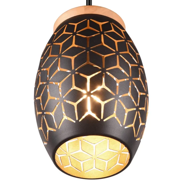 CANDEEIRO PENDENTE DE TETO 3 LUZES METAL PRETO E27 BIRKITA