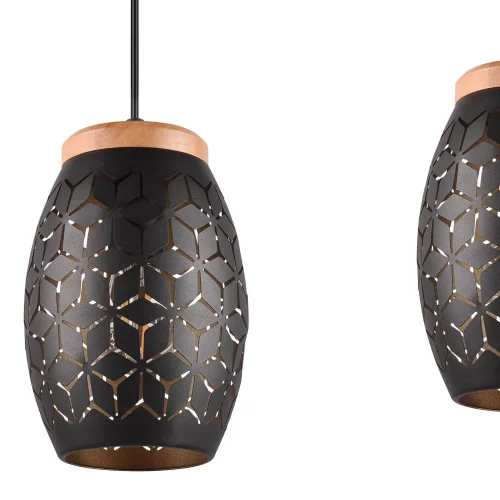 CANDEEIRO PENDENTE DE TETO 3 LUZES METAL PRETO E27 BIRKITA