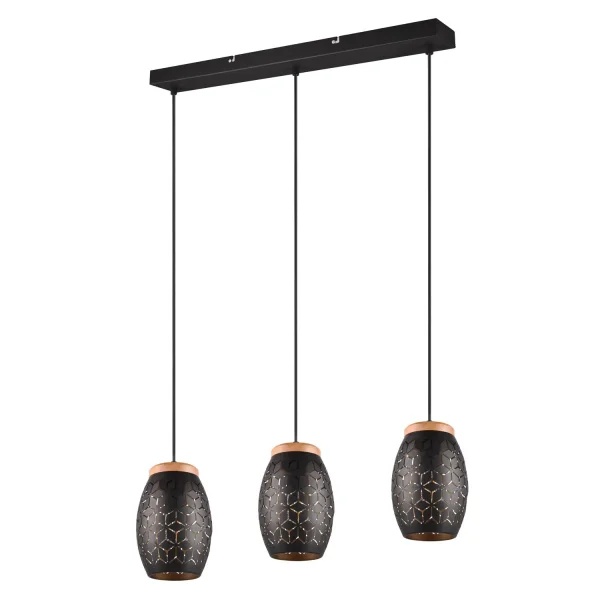 CANDEEIRO PENDENTE DE TETO 3 LUZES METAL PRETO E27 BIRKITA