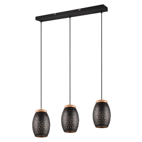 CANDEEIRO PENDENTE DE TETO 3 LUZES METAL PRETO E27 BIRKITA