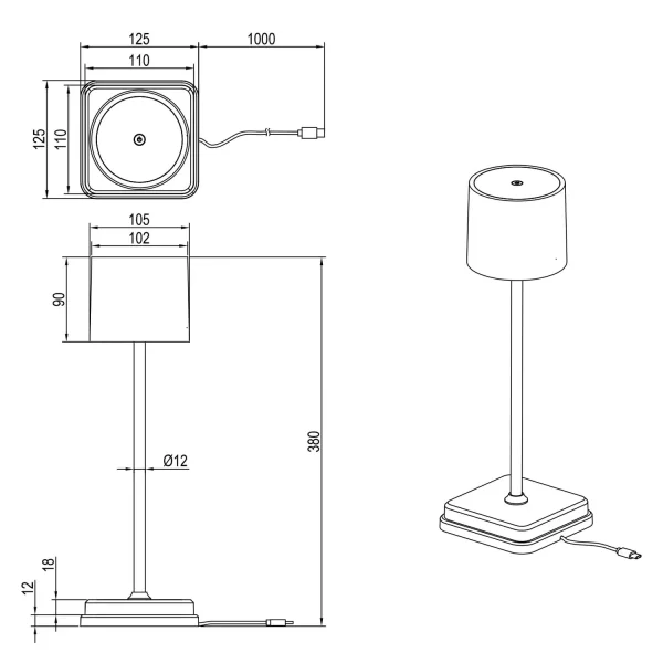 CANDIEIRO DE MESA EXTERIOR LED 1,5 W REGULÁVEL IP54 PRETO FRISCO