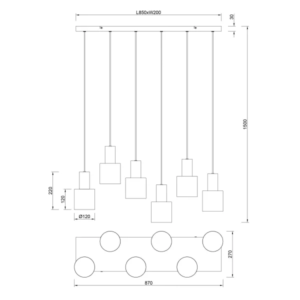 SUSPENSÃO DE TETO 6 LUZES E27 AQUILES