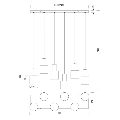SUSPENSÃO DE TETO 6 LUZES E27 AQUILES