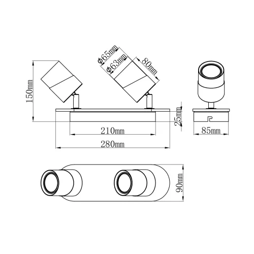 FOCO DE TETO 2 LUZES GU10 NEGRO AMARU