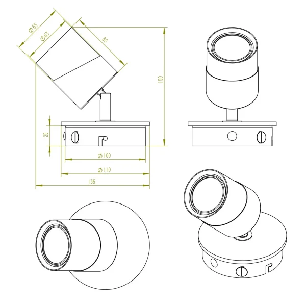 FOCO DE TETO/PAREDE 1 LUZ GU10 BRANCO AMARU