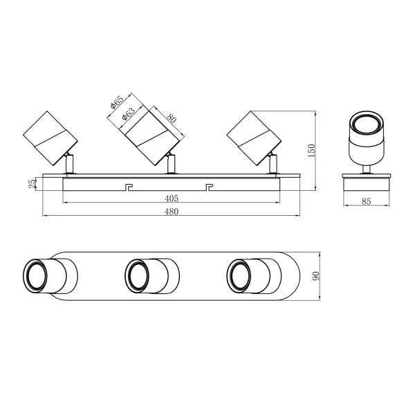 FOCO DE TETO 3 LUZES GU10 BRANCO AMARU