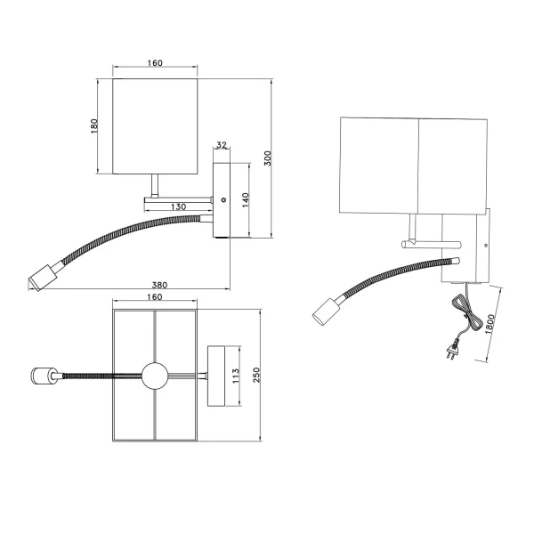 APLIQUE DE PAREDE FLEXO E27 ECRÃ RETANGULAR MARISOL
