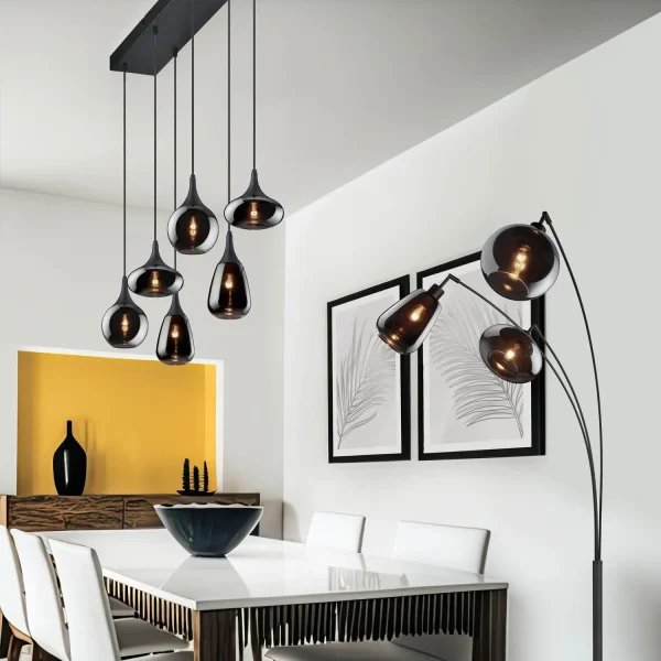 CANDEEIRO DE TETO 6 LUZES COR AÇO CROMADO E14 LESLIE