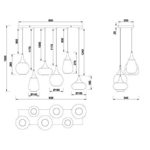 CANDEEIRO DE TETO 6 LUZES COR AÇO CROMADO E14 LESLIE