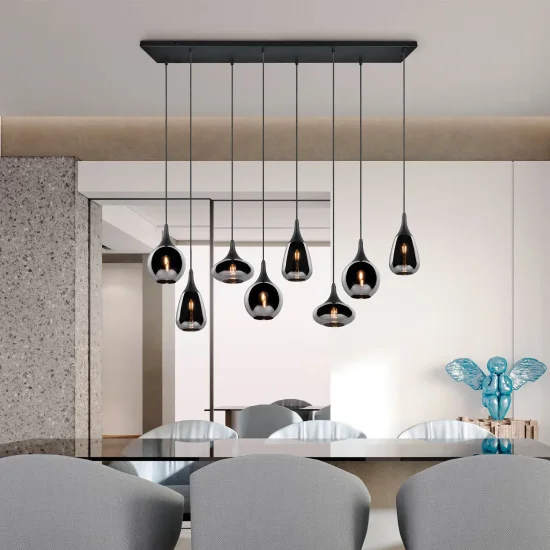 SUSPENSÃO 8 LUZES COR AÇO CROMADO E14 LESLIE