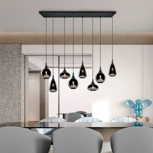 SUSPENSÃO 8 LUZES COR AÇO CROMADO E14 LESLIE