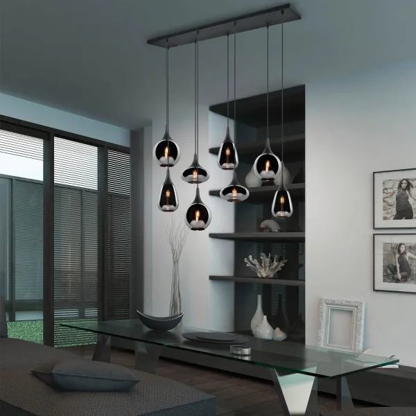 SUSPENSÃO 8 LUZES COR AÇO CROMADO E14 LESLIE