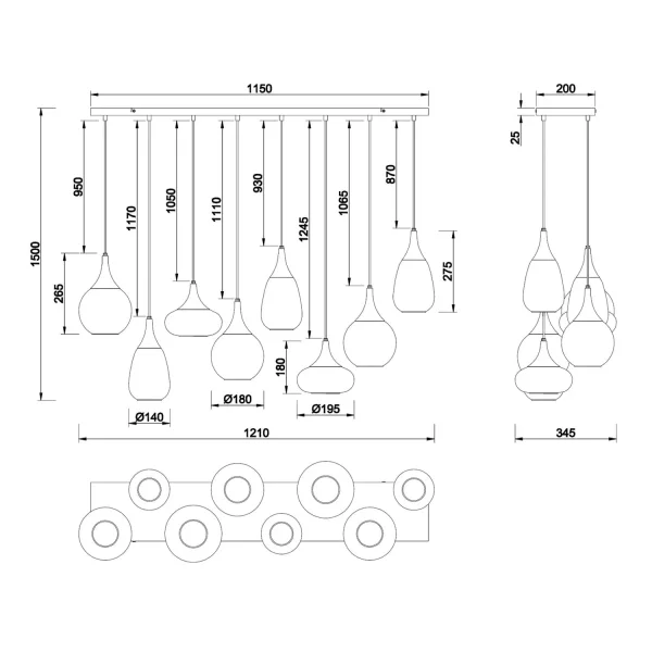 SUSPENSÃO 8 LUZES COR AÇO CROMADO E14 LESLIE