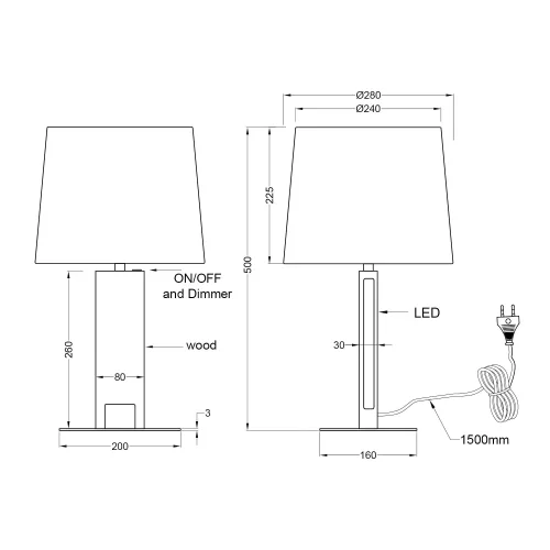 CANDEEIRO DE MESA E27 BASE EM MADEIRA COM LED 6W ROXANA