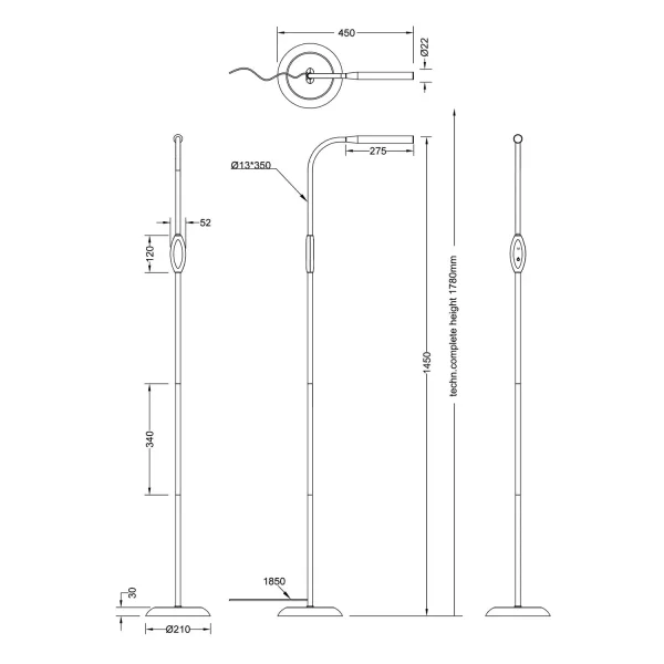CANDEEIRO DE CHÃO LED TÁTIL 5W REGULÁVEL PRETO TANNER