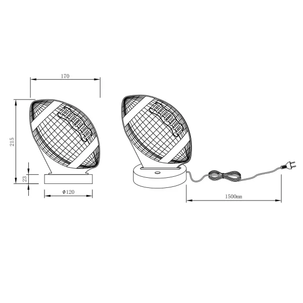 CANDEEIRO DE MESA LED 3,2W 3000K RGBW BOLA DE FUTEBOL AMERICANO