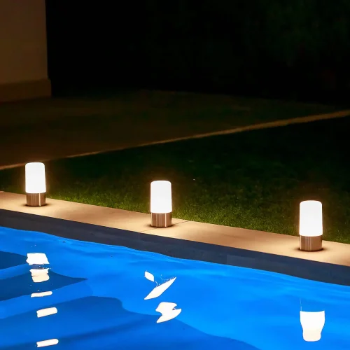 LÁMPARA DE MESA RECARGABLE PLATA IP44 RGB MAIA