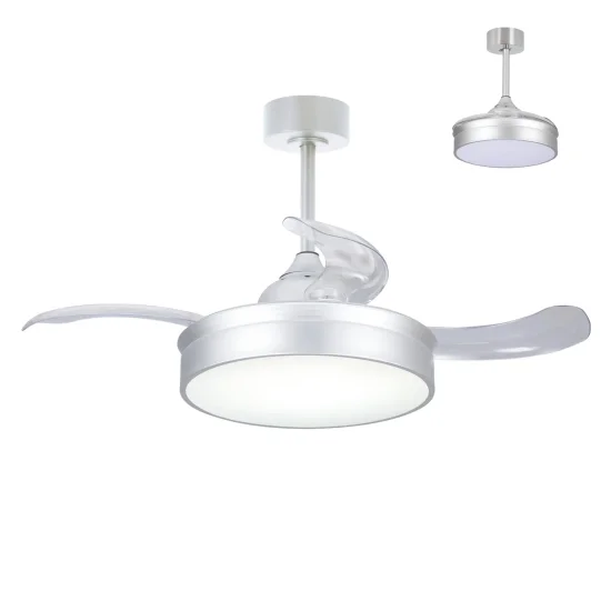 VENTILADOR DE TETO LED 24W REGULÁVEL PRATA 4 PÁS REBATÍVEIS MOTOR DC PALMA