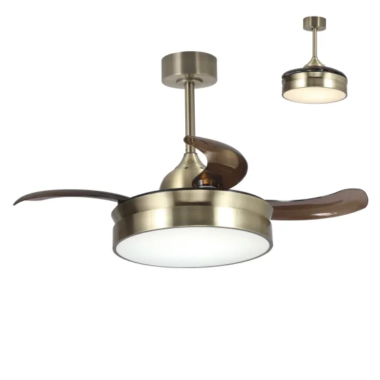 VENTILADOR DE TETO LED 24W REGULÁVEL COURO 4 PÁS REBATÍVEIS MOTOR DC PALMA