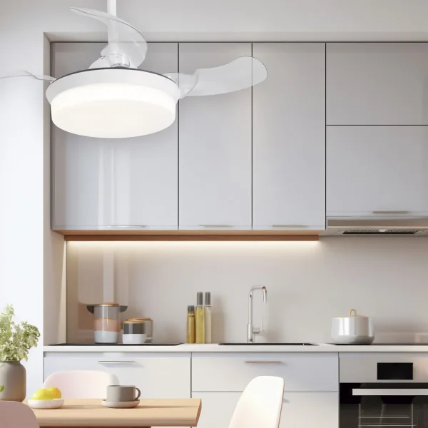 VENTILADOR DE TETO LED 24W REGULÁVEL BRANCO 4 PÁS REBATÍVEIS GERALDTON