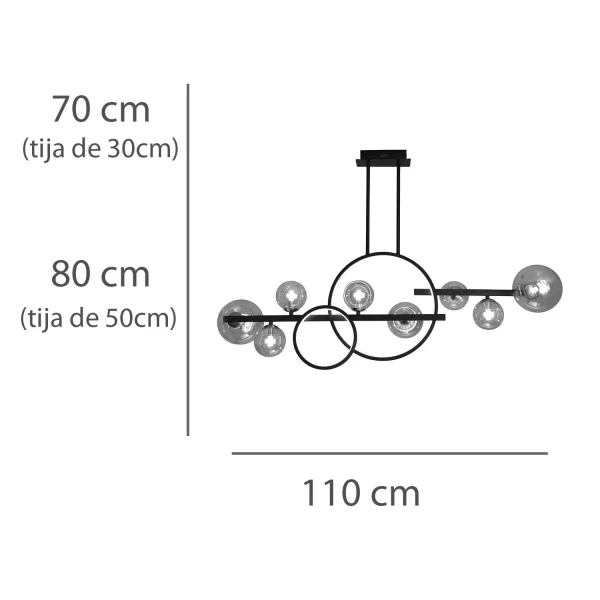 CANDEEIRO DE TETO 8 LUZES FERRO PRETO NICOLETTA
