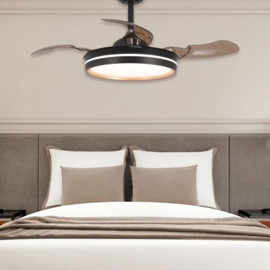VENTILADOR DE TETO COM LUZ LED 24W REGULÁVEL MOTOR DC NEGRO CASCADE 2