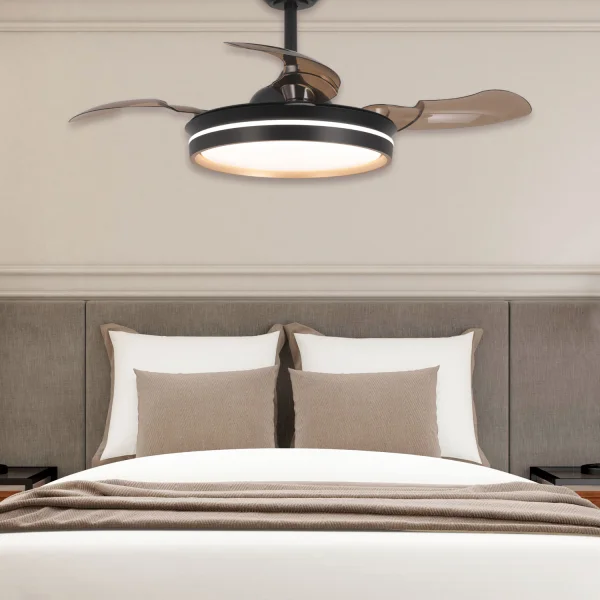 VENTILADOR DE TETO COM LUZ LED 24W REGULÁVEL MOTOR DC NEGRO CASCADE VENTILADOR DE TETO COM LUZ LED 24W REGULÁVEL MOTOR DC NEGRO CASCADE