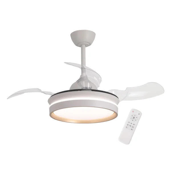 VENTILADOR DE TETO COM LUZ LED 24W REGULÁVEL MOTOR DC BRANCO CASCADE