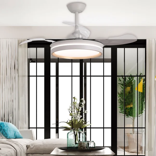 VENTILADOR DE TETO COM LUZ LED 24W REGULÁVEL MOTOR DC BRANCO CASCADE