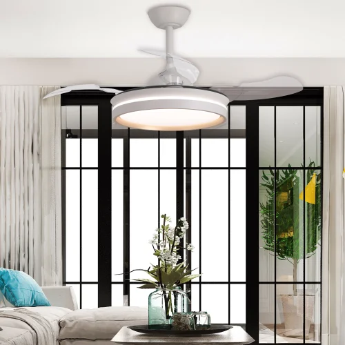 VENTILADOR DE TETO COM LUZ LED 24W REGULÁVEL MOTOR DC BRANCO CASCADE