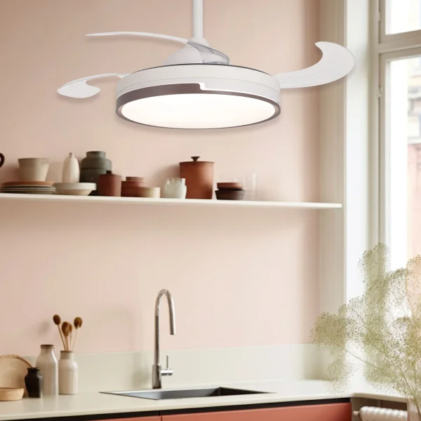 VENTILADOR DE TETO LED 38W REGULÁVEL COM 4 PÁS RETRÁTEIS SKYLER