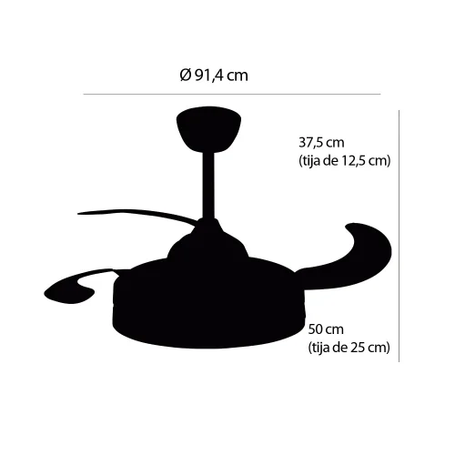 VENTILADOR DE TETO LED 38W REGULÁVEL COM 4 PÁS RETRÁTEIS SKYLER