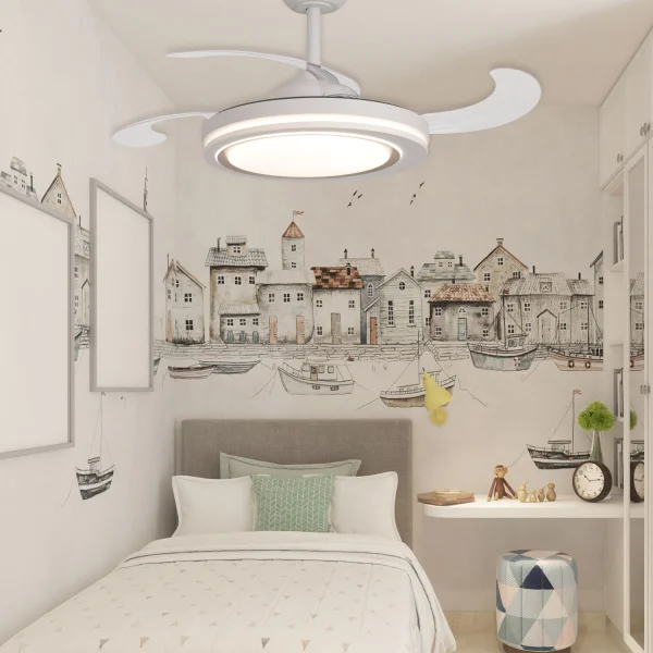 VENTILADOR DE TETO LED 38W REGULÁVEL 4 PÁS PLEGÁVEIS HANOI VENTILADOR DE TETO LED 38W REGULÁVEL 4 PÁS PLEGÁVEIS HANOI