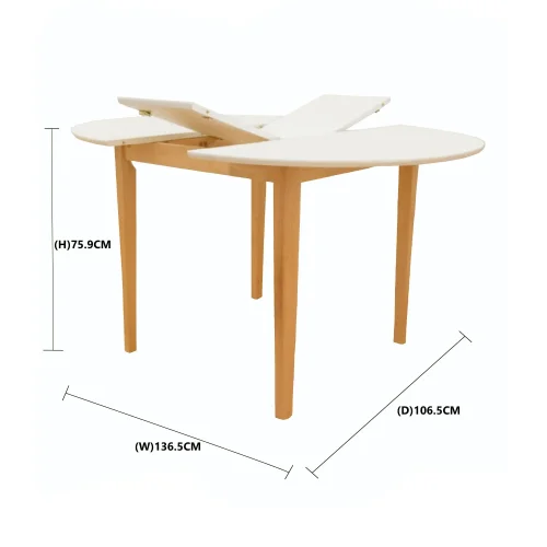 MESA DE JANTAR REDONDA EXTENSÍVEL Ø106 CM BRANCO/MADEIRA LEKA