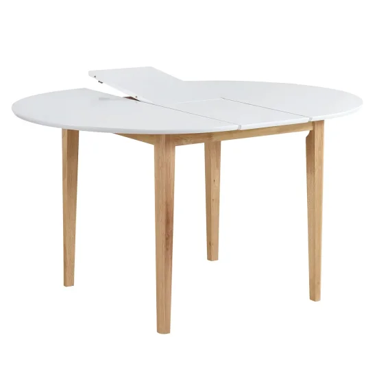 MESA DE JANTAR REDONDA EXTENSÍVEL Ø106 CM BRANCO/MADEIRA LEKA 2