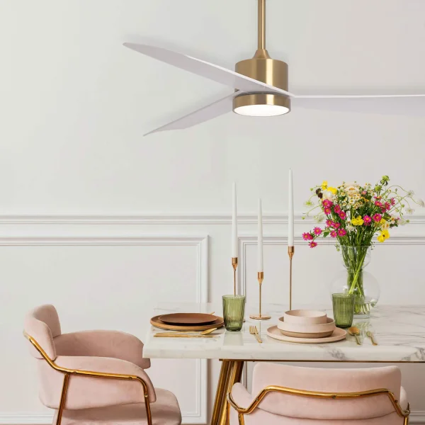 VENTILADOR DE TETO COM LUZ MOTOR DC BELICE BRANCO/OURO Ø 135,2 CM
