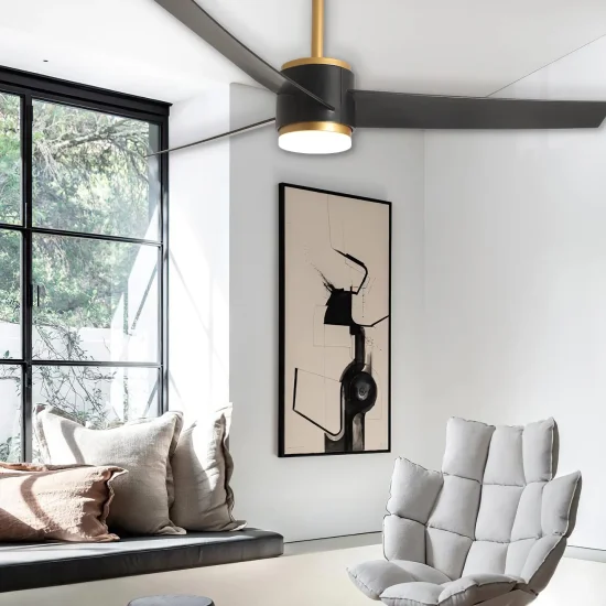 VENTILADOR DE TETO COM LUZ MOTOR DC RAFFAELE PRETO/DOURADO Ø 132 CM 2