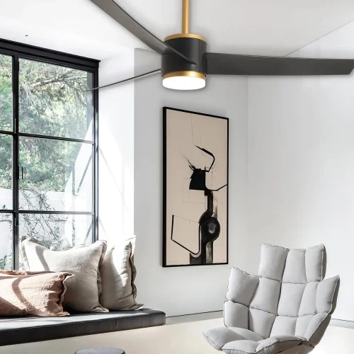 VENTILADOR DE TETO COM LUZ MOTOR DC RAFFAELE PRETO/DOURADO Ø 132 CM VENTILADOR DE TETO COM LUZ MOTOR DC RAFFAELE PRETO/DOURADO Ø 132 CM