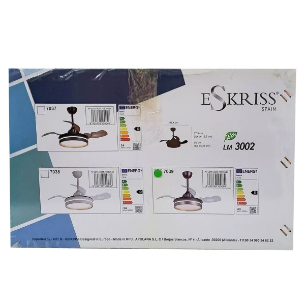 VENTILADOR DE TETO COM LUZ LED 24W REGULÁVEL MOTOR DC CASCADE