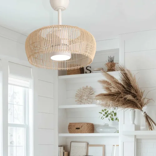 VENTILADOR DE TETO LED 18W 3000-6000K COM ECRÃ EM RATÃ CLARO MAUI VENTILADOR DE TETO LED 18W 3000-6000K COM ECRÃ EM RATÃ CLARO MAUI