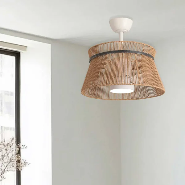 VENTILADOR DE TETO LED 18W 3000-6000K COM PANTALLA DE FIO DE CORDO MAKENA VENTILADOR DE TETO LED 18W 3000-6000K COM PANTALLA DE FIO DE CORDO MAKENA