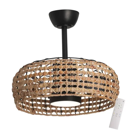 VENTILADOR DE TETO LED 18W 3000-6000K PANTALLA RATTAN ESCURO WAIKIKI