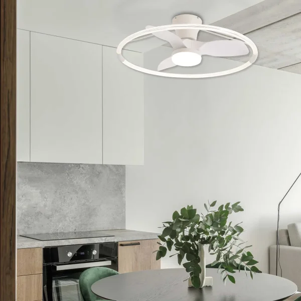 VENTILADOR DE TETO ESTILO PLAFON LED 40W 3000-6000K 3 PÁS BRANCA PIETRO