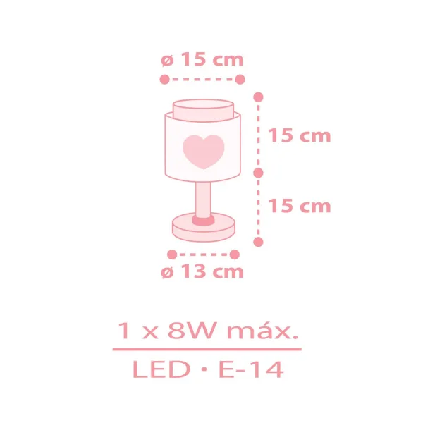 CANDEEIRO DE MESA INFANTIL CORAÇÃO ROSA