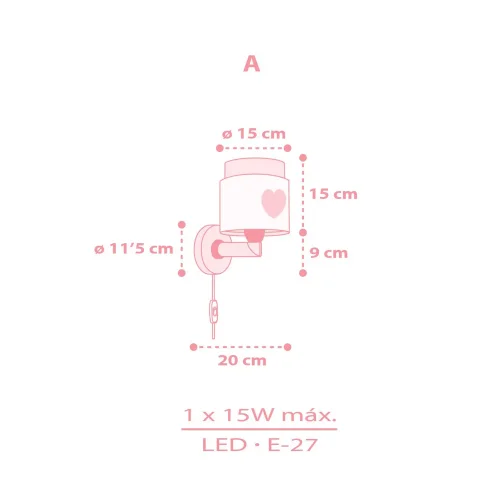 APLIQUE DE PAREDE INFANTIL CORAÇÃO ROSA APLIQUE DE PAREDE INFANTIL CORAÇÃO ROSA