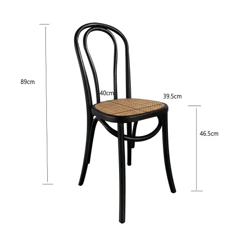 CADEIRA EM MADEIRA DE BETÚLIA PRETA COM ASSENTO EM RATTAN NATURAL AKIRA