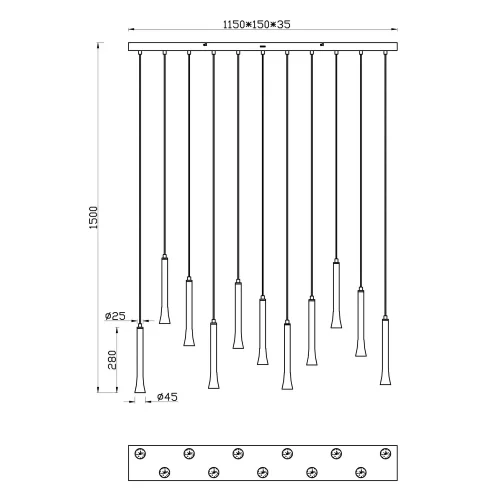 SUSPENSÃO LED 11 LUZES 33W REGULÁVEL BASE RETANGULAR FABIOLA