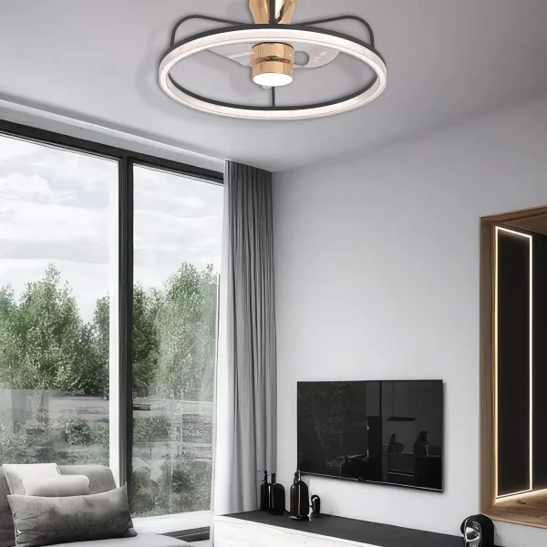 VENTILADOR DE TETO ESTILO PLAFON LED 48W 3000-6000K PRETO/DOURADO BENEDICT