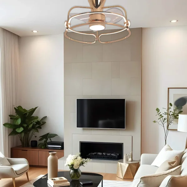 VENTILADOR DE TETO ESTILO PLAFON LED 48W 3000-6000K DOURADO BENEDICT